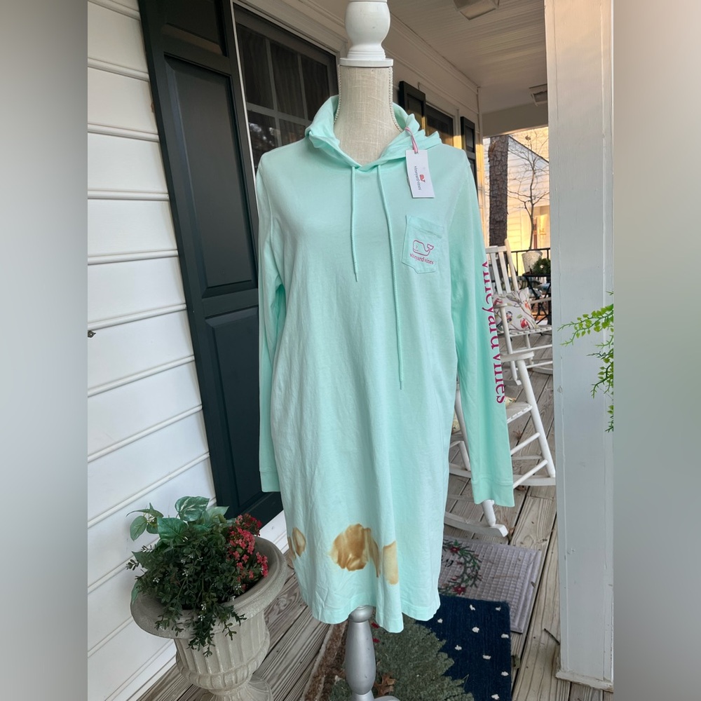 Vineyard Vines NWT LS Hoodie Tee Coverup, Crystal Blue, Beach Vacay, XL, Cotton
